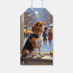 Beagle mit Weihnachtsbeleuchtung Feiertag Geschenkanhänger