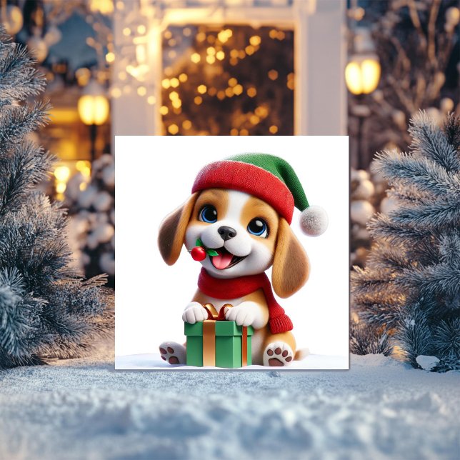 Beagle mit Weihnachtsgeschenk Feiertagskarte (Von Creator hochgeladen)