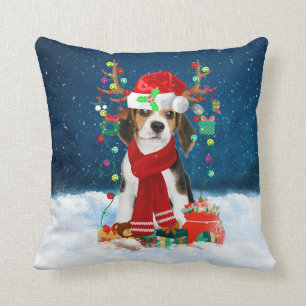 Beagle mit Weihnachtsgeschenke Kissen