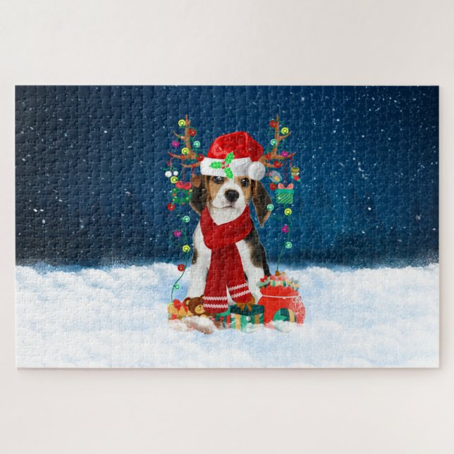 Beagle mit Weihnachtsgeschenke Puzzle (Horizontal)