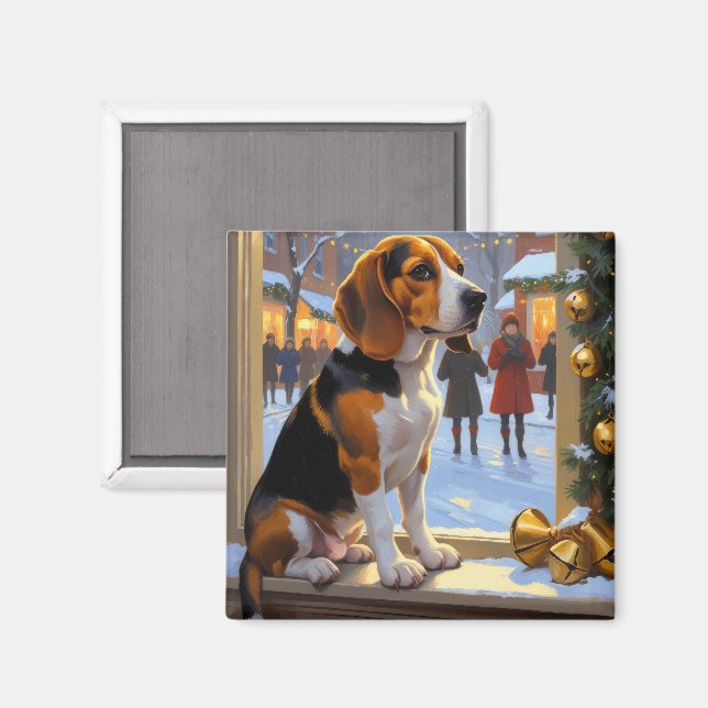 Beagle mit Weihnachtslichtern Urlaub Magnet (Vorderseite/Rückseite)