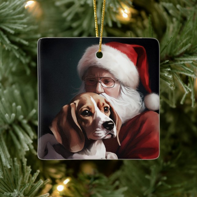 Beagle mit Weihnachtsmann Weihnachten Keramikornament (Baum)
