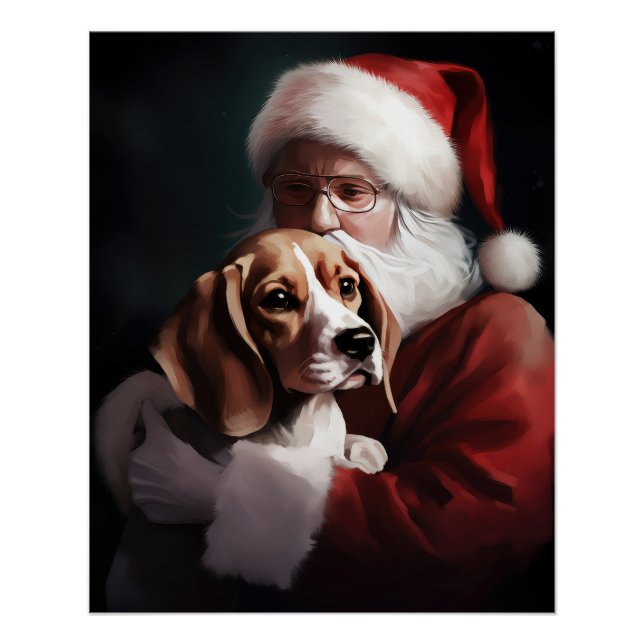 Beagle mit Weihnachtsmann Weihnachten Poster (Vorderseite)