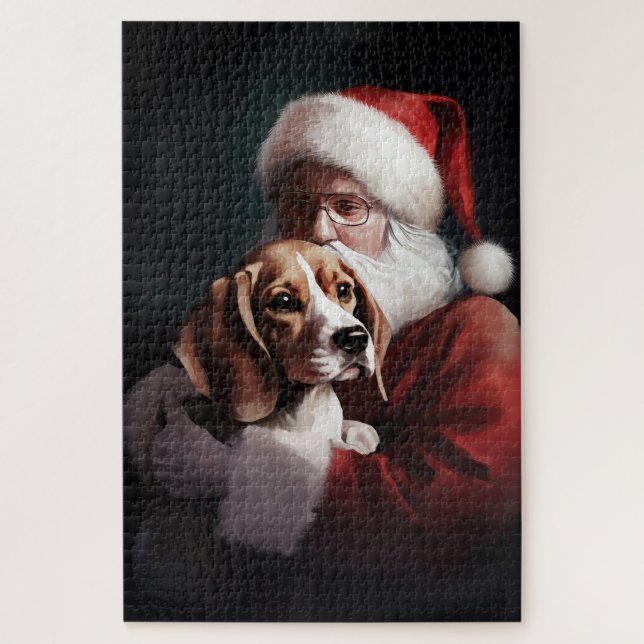 Beagle mit Weihnachtsmann Weihnachten Puzzle (Vertikal)