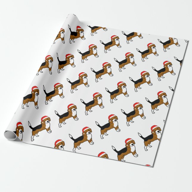 Beagle mit Weihnachtsmannmütze Geschenkpapier (Ungerollt)