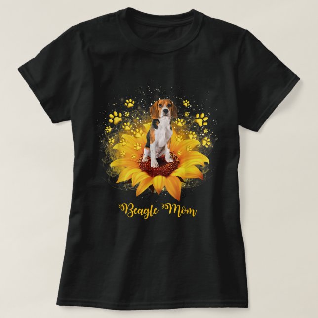 Beagle Mom Sunflower With Dog Paw Mother's Day  T-Shirt (Design vorne)