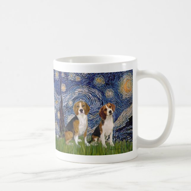 Beagle Pair - Starry Night Kaffeetasse (Rechts)