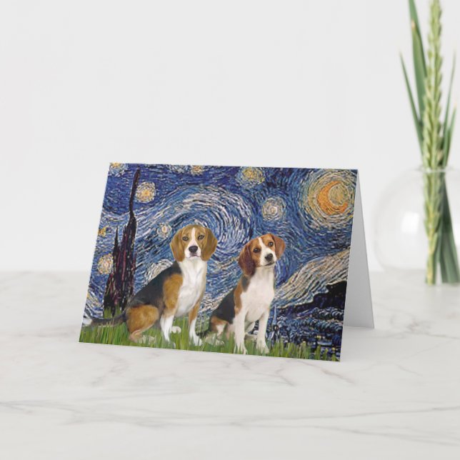Beagle Pair - Starry Night Karte (Vorderseite)