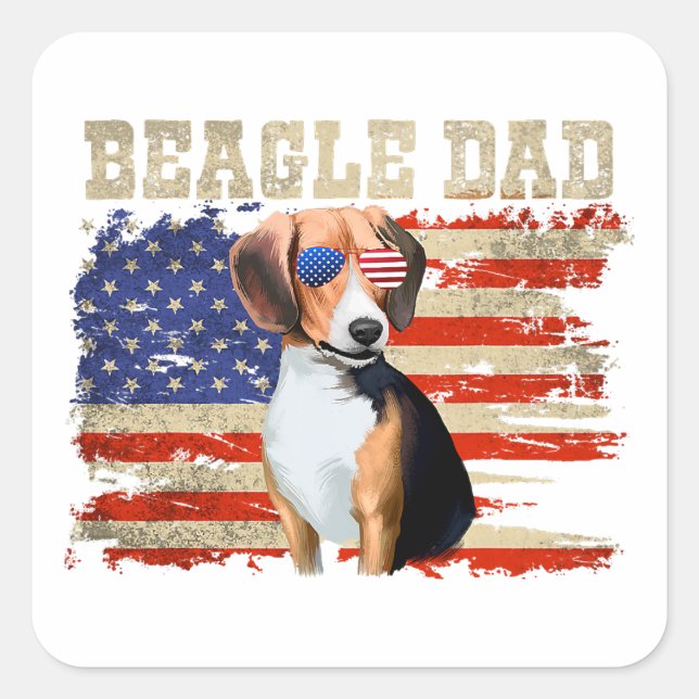 Beagle Papa merica Amerikanischer Fahnenhund Männe Quadratischer Aufkleber (Vorderseite)