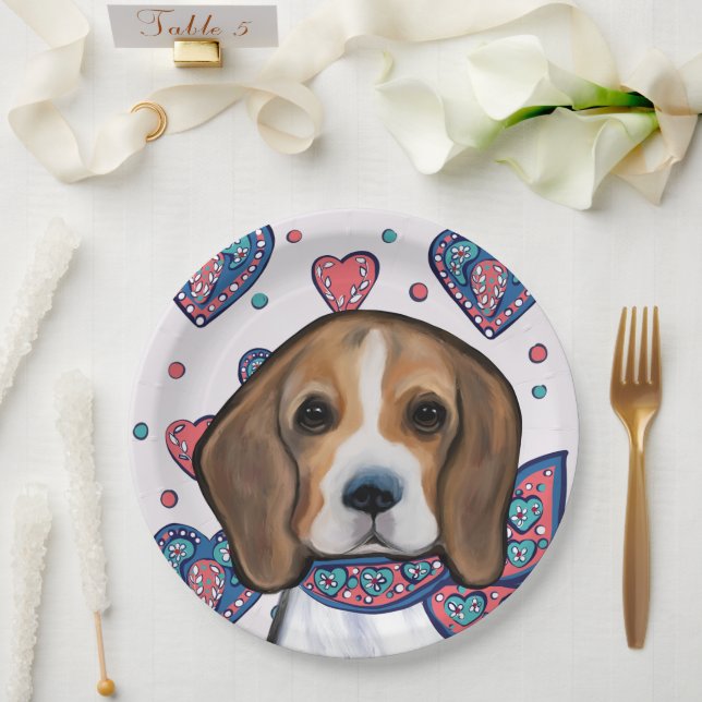 Beagle Pappteller (Hochzeit)