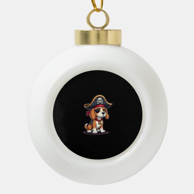 Beagle Pirate Kostüme Piratenflagge Flag Skull Cro Keramik Kugel-Ornament (Vorderseite)