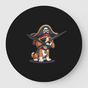 Beagle-Piratenkostüm Jolly Roger Flagge Totenkopf Große Wanduhr
