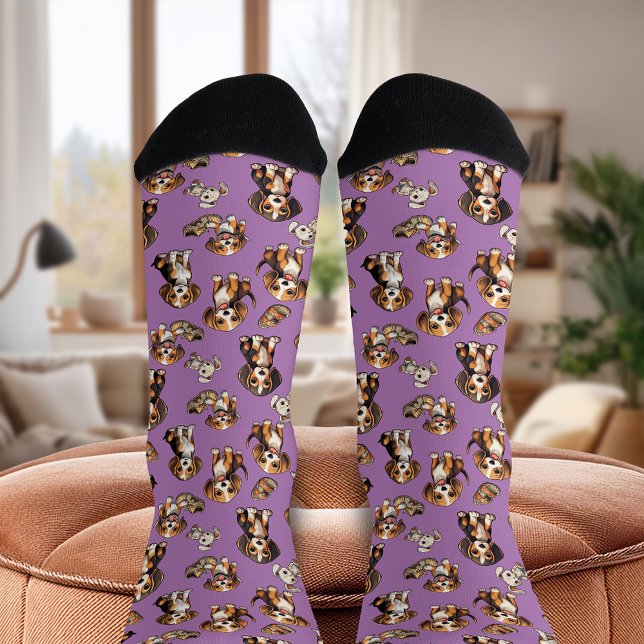 Beagle Playful Puppies Orchid Socken (Beagle Playful Puppies Orchid Socks)