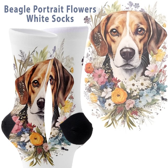 Beagle Portrait Blume Weiß Socken (Beagle Portrait Flowers White Socks)