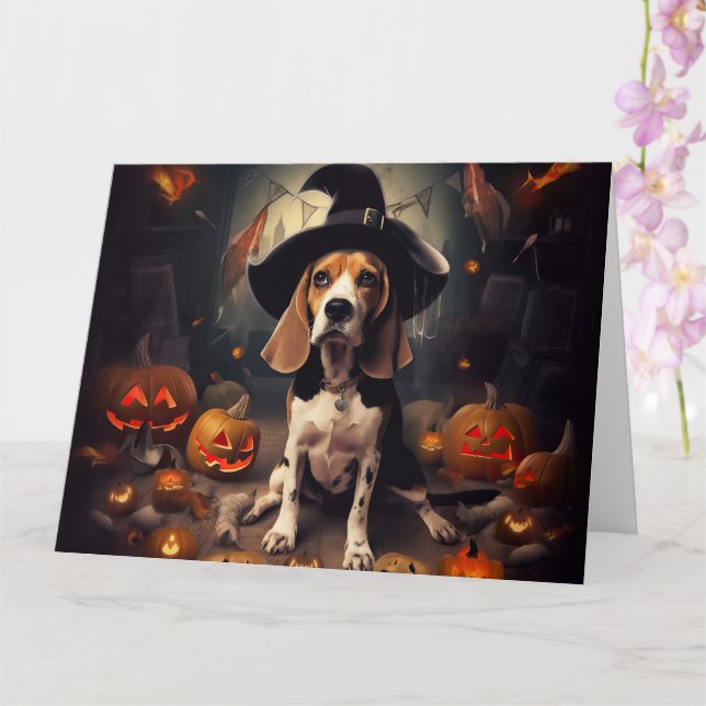 Beagle Pumpkins Halloween Beängstigend Karte (Orchidee)