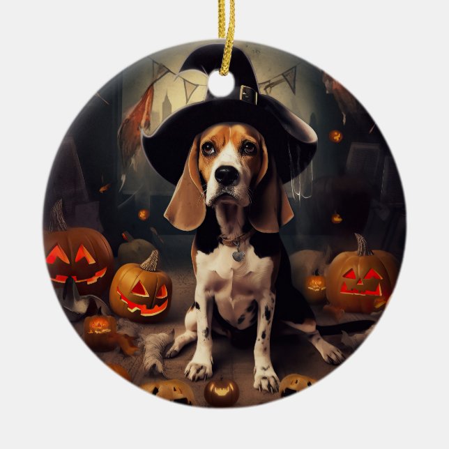 Beagle Pumpkins Halloween Beängstigend Keramik Ornament (Vorne)