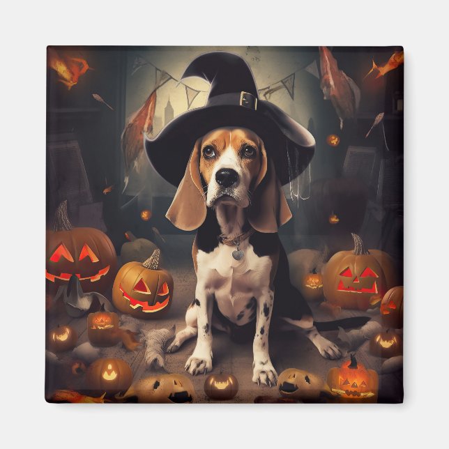 Beagle Pumpkins Halloween Beängstigend Magnet (Vorne)