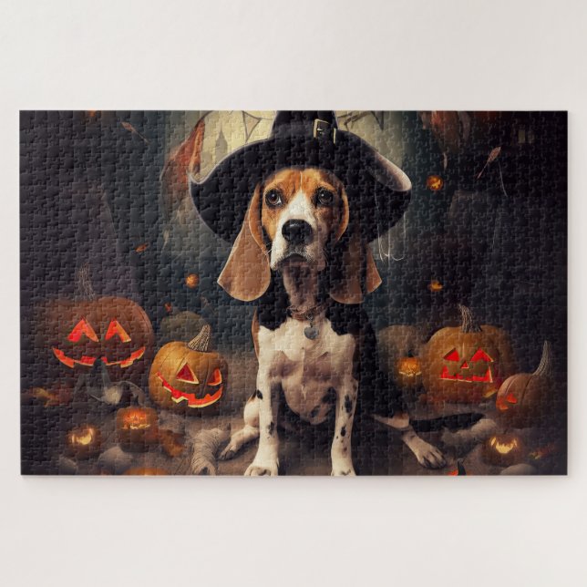 Beagle Pumpkins Halloween Beängstigend Puzzle (Horizontal)