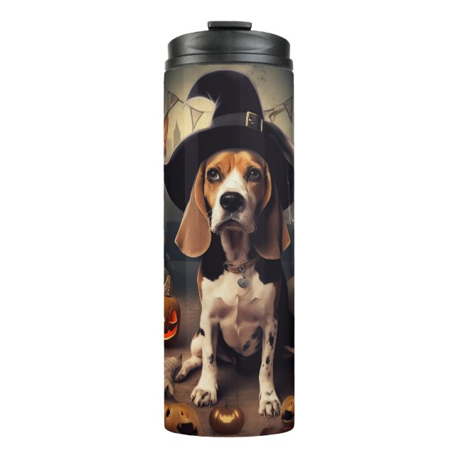 Beagle Pumpkins Halloween Beängstigend Thermosbecher (Vorderseite)