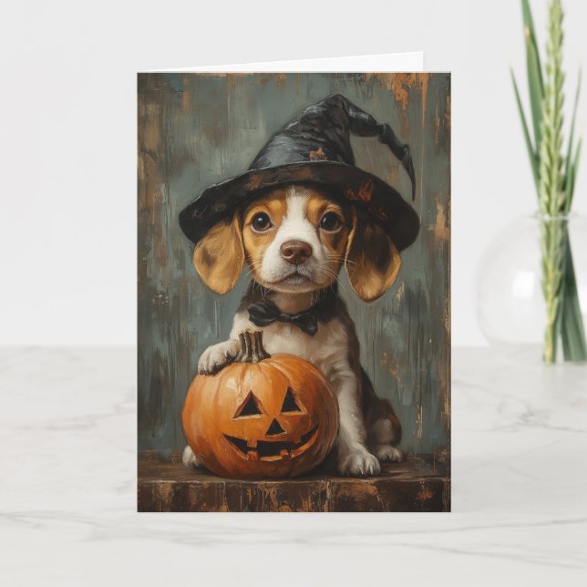 Beagle Pup Hexe Halloween Feiertagskarte (Vorderseite)