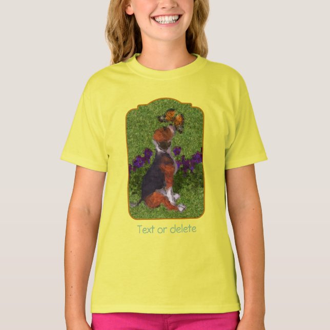 Beagle Puppy Butterflies Dog Art Personalized T-Shirt (Vorderseite)