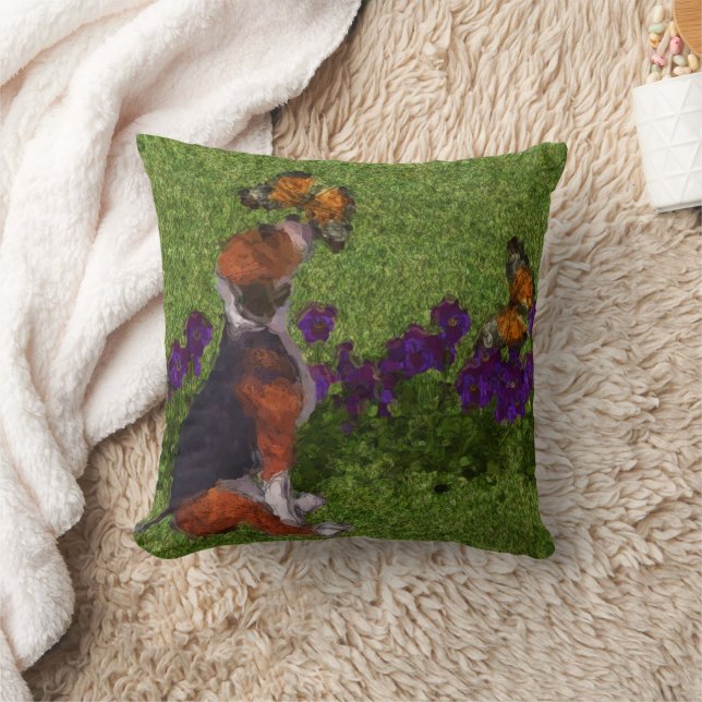 Beagle Puppy Butterflies Flowers Dog Art Kissen (Decke)