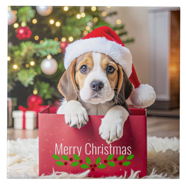Beagle Puppy Christmas Design, Fliese (Vorderseite)
