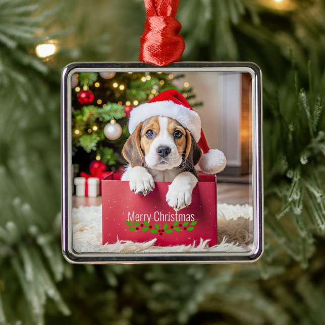 Beagle Puppy Christmas Design, Ornament Aus Metall (Baum)