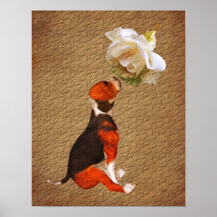 Beagle Puppy Rose Age Paper Art Poster
