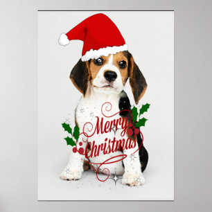 Beagle Puppy Santa Poster
