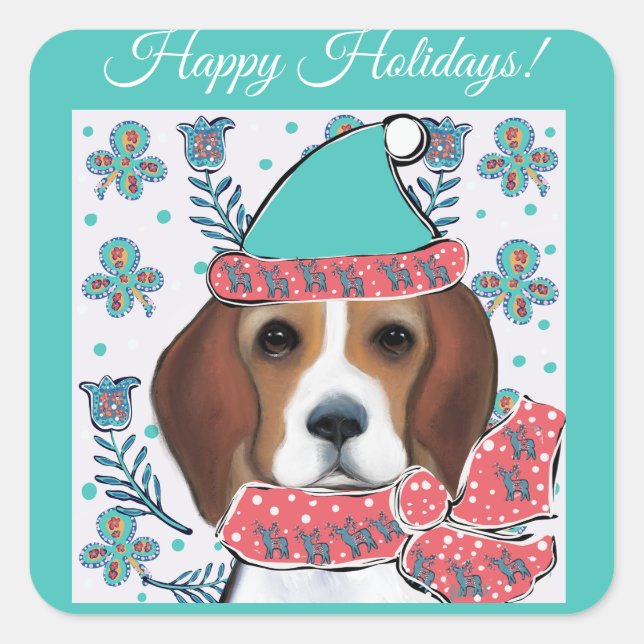 Beagle Quadratischer Aufkleber (Vorderseite)