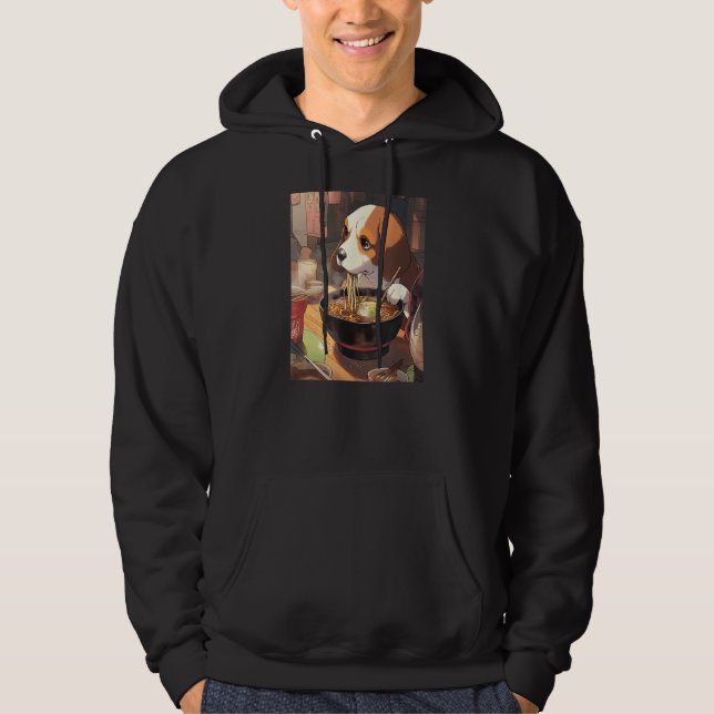 Beagle Ramen Funny Dog japanisches Essen Hoodie (Vorderseite)