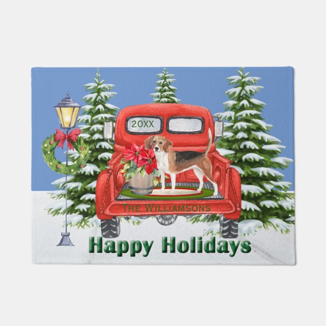 Beagle Red Vintag Lkw Familienname Fußmatte (Vorderseite)