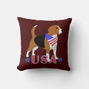 Beagle Red White Blue USA Patriotic Red Kissen