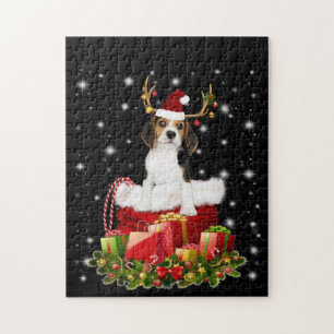 Beagle Reindeer präsentiert Weihnachtsgeschenk Puzzle