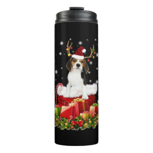 Beagle Reindeer präsentiert Weihnachtsgeschenk Thermosbecher