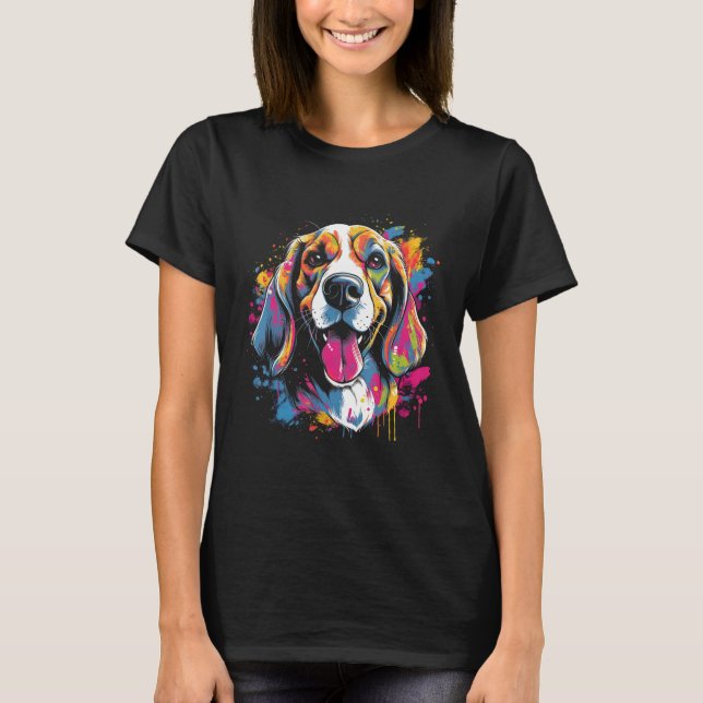 Beagle Retro Rainbow Color Splashes Design T-Shirt (Vorderseite)