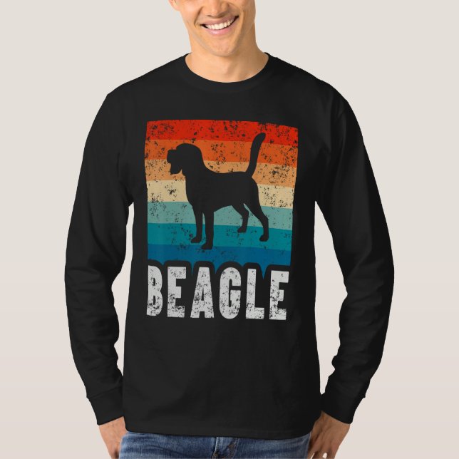 Beagle Retro Stripes Vintage Silhouette Dog T-Shirt (Vorderseite)