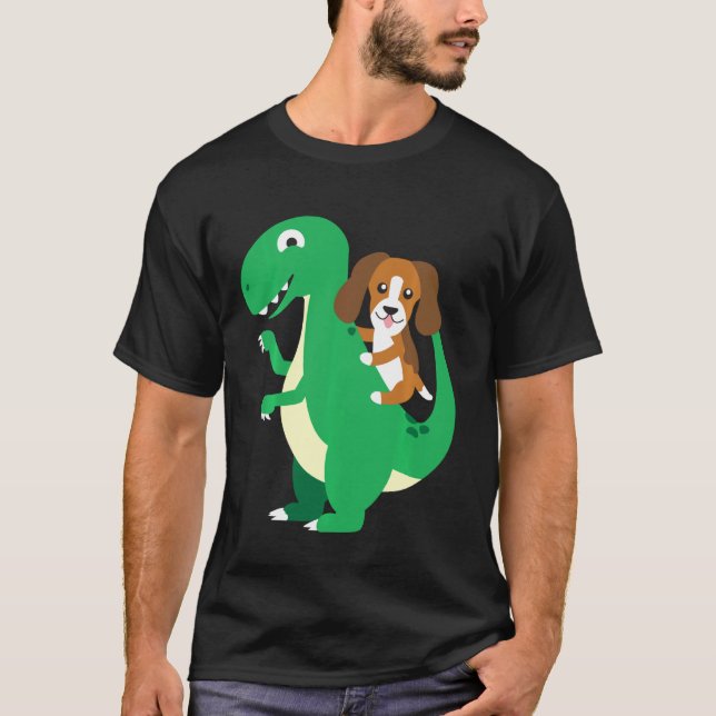 Beagle Riding T Rex Cool Dinosaur Dino Hallowe T-Shirt (Vorderseite)