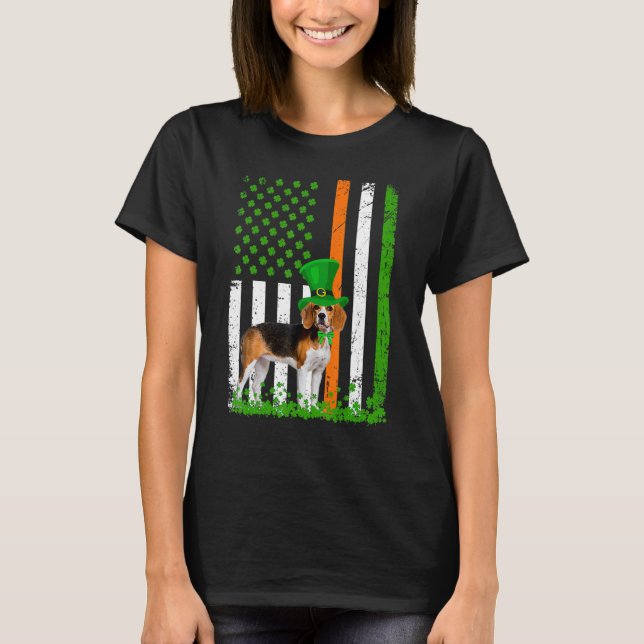 Beagle Saint Patrick's Day Dogs Lover American Fla T-Shirt (Vorderseite)