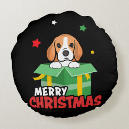 Beagle Santa Dog liebt frohe Weihnachten Weihnacht Rundes Kissen