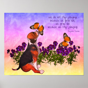 Beagle-Schmetterlinge Blume Inspirationszeitquote Poster
