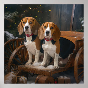 Beagle Schneeschlitten Weihnachtsdekoration  Poster