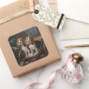 Beagle Schneesegenschmuck Weihnachtsdekoration Quadratischer Aufkleber