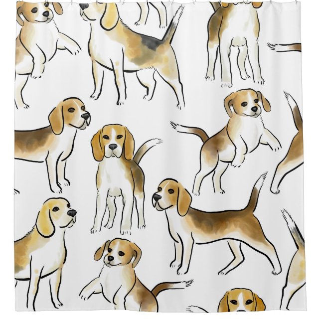 Beagle Schönheit: Wasserfarben-Hundemuster Duschvorhang (Vorderseite)