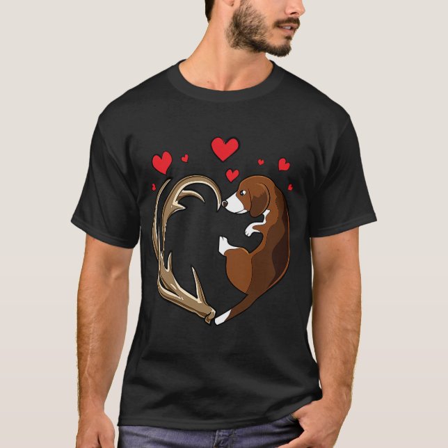 Beagle & Shed Antlers Jagd HEART Hundehütte T-Shirt (Vorderseite)