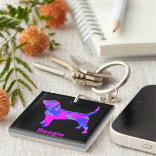 Beagle Silhouette Hot Pink & Blue Schlüsselanhänger