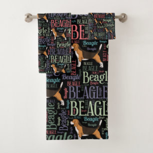 Beagle-Silhouette und Wortkunstmuster Badhandtuch Set