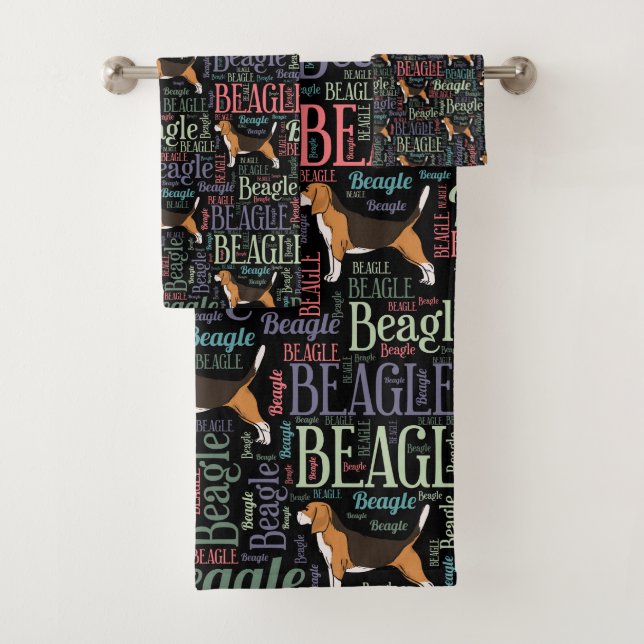 Beagle-Silhouette und Wortkunstmuster Badhandtuch Set (Insitu)