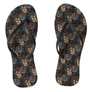 Beagle Snowy Sleigh Weihnachtsdekor Flip Flops